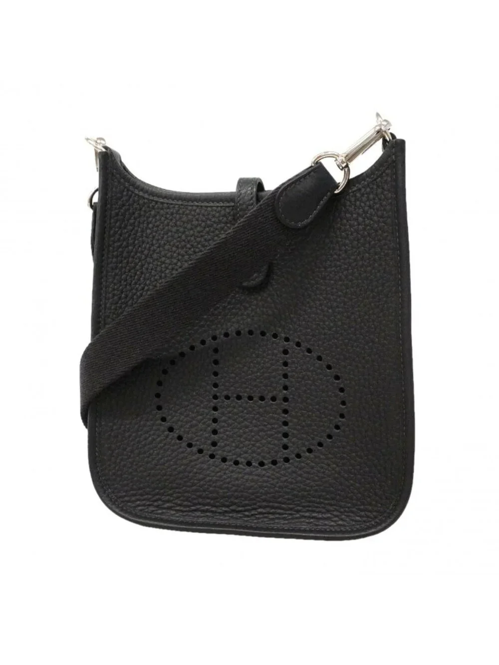 Hermes Shoulder Bag Evelyne TPM Taurillon Clemence Black Silver
